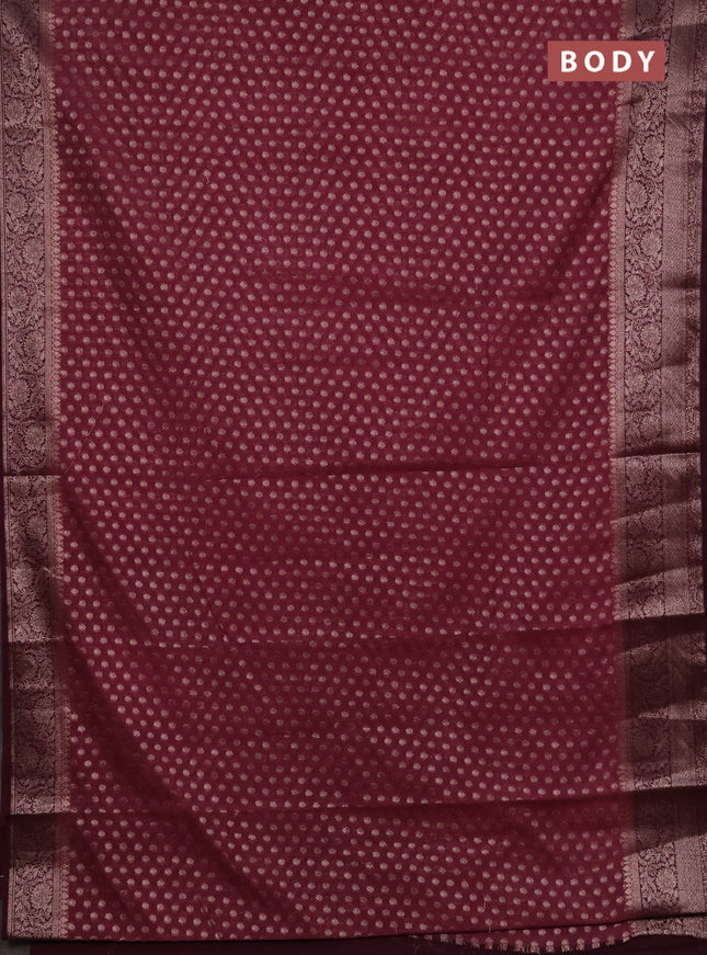 Semi chiniya silk saree mauve pink and wine shade with allover thread & zari woven buttas and woven border