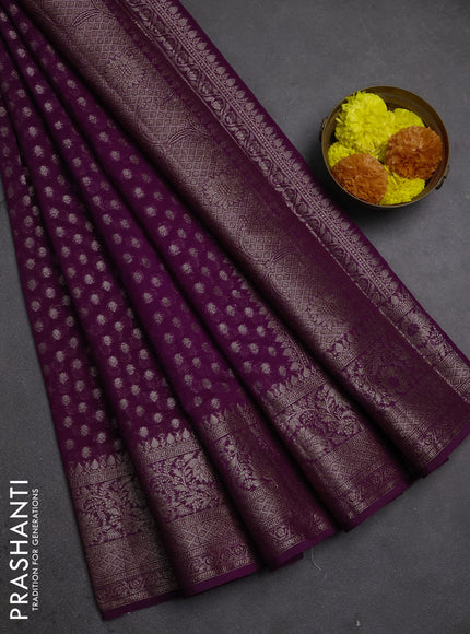 Semi chiniya silk saree purple with allover thread & zari woven buttas and woven border