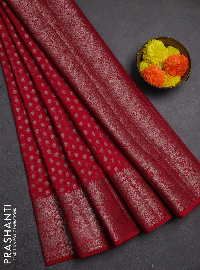 Semi chiniya silk saree pink with allover thread & zari woven buttas and woven border