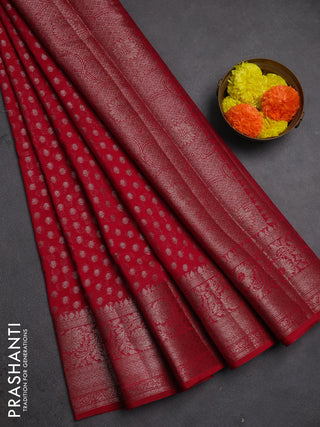 Semi chiniya silk saree pink with allover thread & zari woven buttas and woven border
