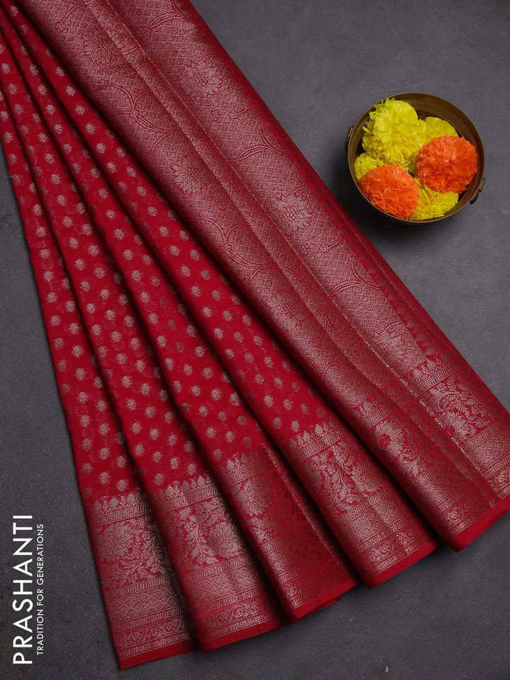 Semi chiniya silk saree pink with allover thread & zari woven buttas and woven border