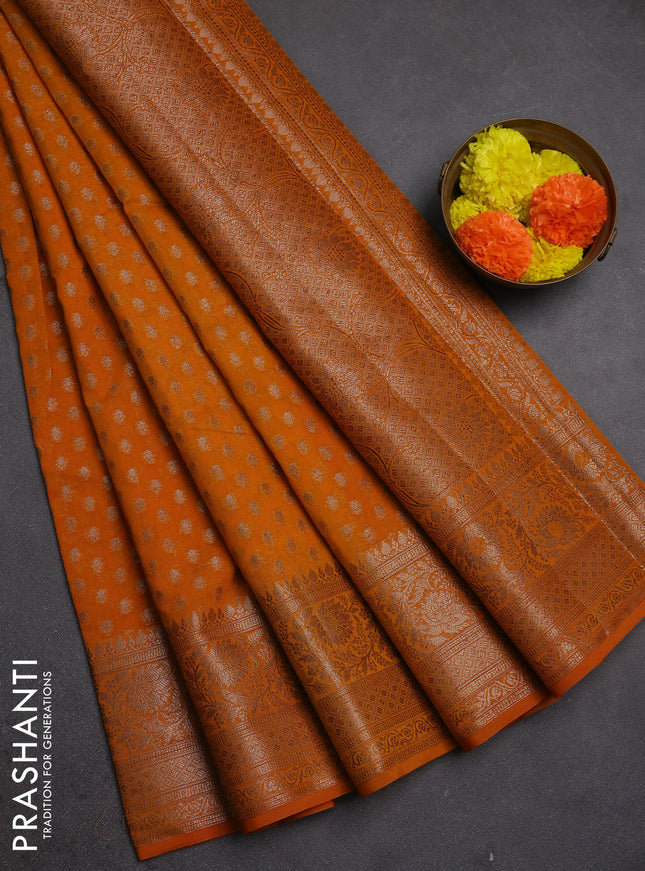 Semi chiniya silk saree mango yellow with allover thread & zari woven buttas and woven border