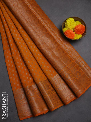 Semi chiniya silk saree mango yellow with allover thread & zari woven buttas and woven border