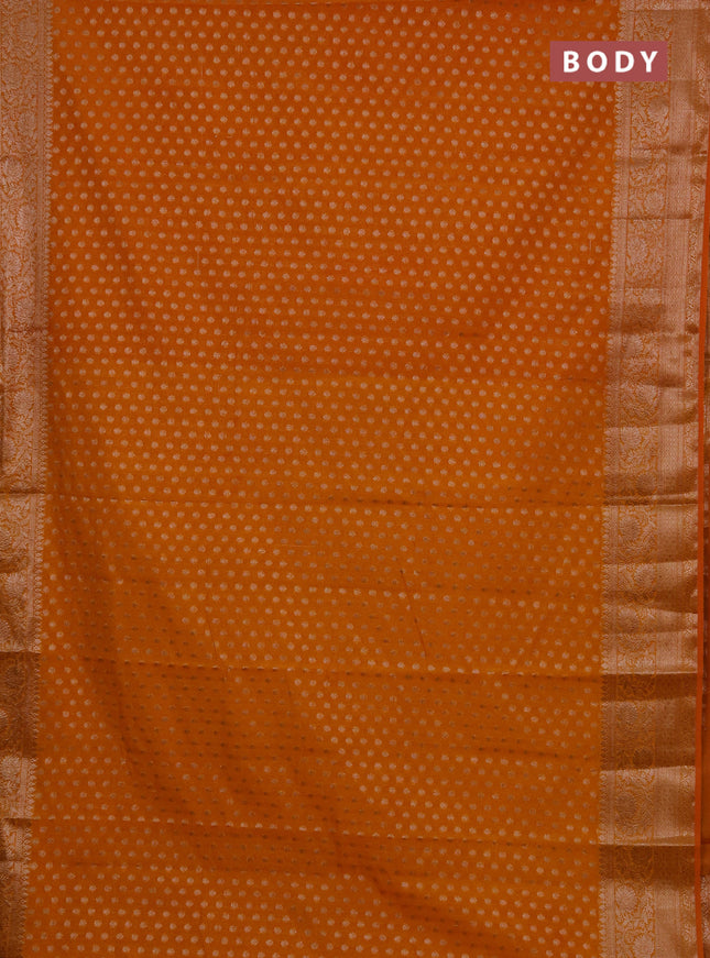 Semi chiniya silk saree mango yellow with allover thread & zari woven buttas and woven border