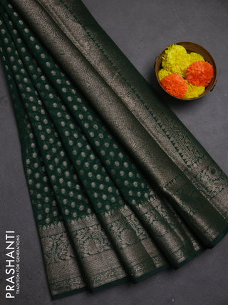 Semi chiniya silk saree dark green with allover thread & zari woven buttas and woven border