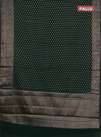 Semi chiniya silk saree dark green with allover thread & zari woven buttas and woven border