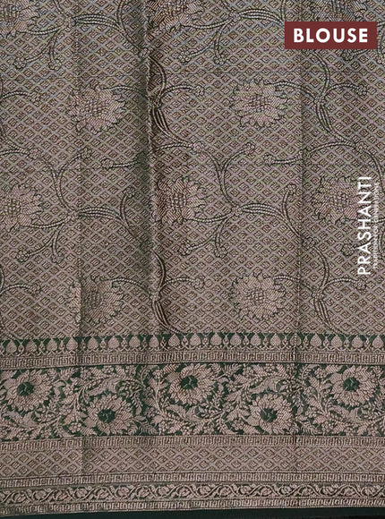 Semi chiniya silk saree dark green with allover thread & zari woven buttas and woven border