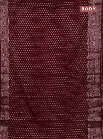 Semi chiniya silk saree wine shade with allover thread & zari woven buttas and woven border