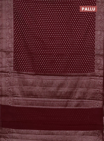Semi chiniya silk saree wine shade with allover thread & zari woven buttas and woven border