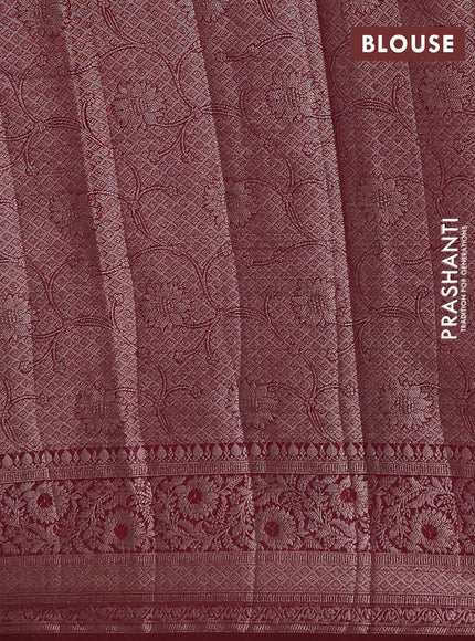 Semi chiniya silk saree wine shade with allover thread & zari woven buttas and woven border