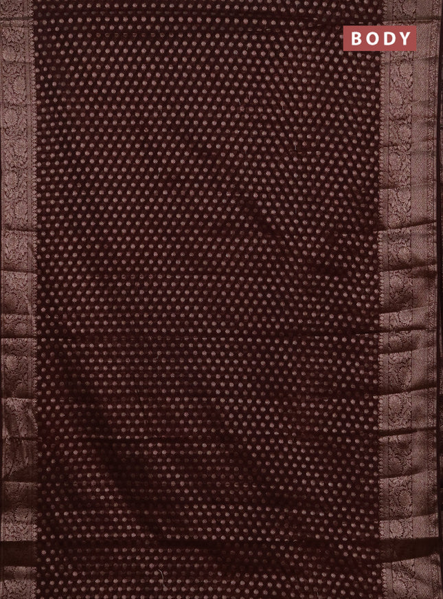 Semi chiniya silk saree coffee brown with allover thread & zari woven buttas and woven border