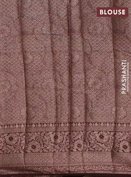 Semi chiniya silk saree coffee brown with allover thread & zari woven buttas and woven border
