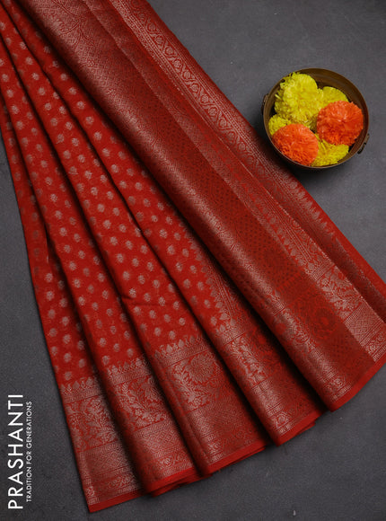 Semi chiniya silk saree rustic orange with allover thread & zari woven buttas and woven border