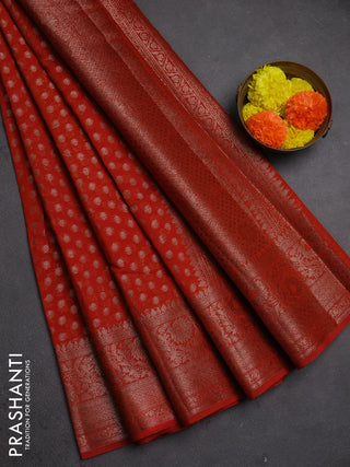 Semi chiniya silk saree rustic orange with allover thread & zari woven buttas and woven border