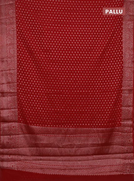 Semi chiniya silk saree red with allover thread & zari woven buttas and woven border