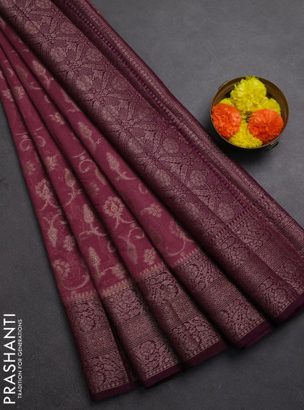 Semi chiniya silk saree mauve pink and wine shade with allover thread & zari weaves and long woven border