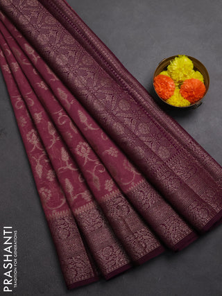 Semi chiniya silk saree mauve pink and wine shade with allover thread & zari weaves and long woven border