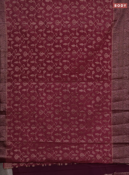 Semi chiniya silk saree mauve pink and wine shade with allover thread & zari weaves and long woven border