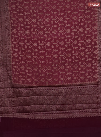 Semi chiniya silk saree mauve pink and wine shade with allover thread & zari weaves and long woven border