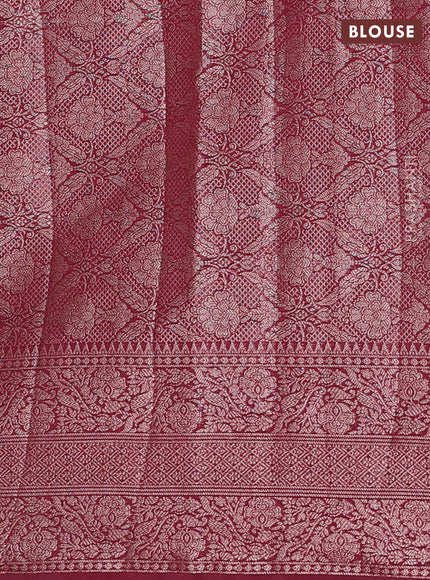 Semi chiniya silk saree dark peach and wine shade with allover thread & zari weaves and long woven border