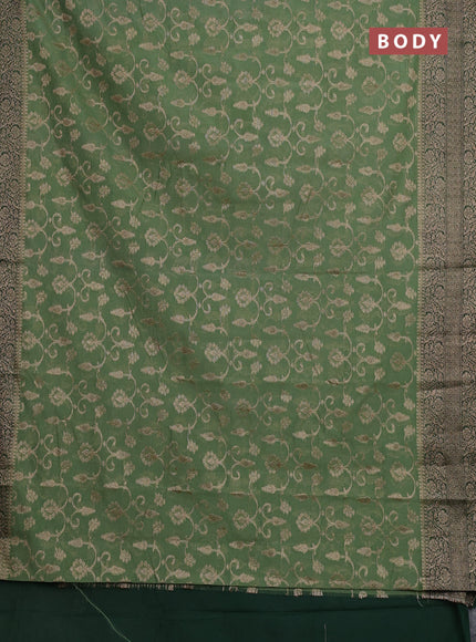 Semi chiniya silk saree pastel green and bottle green with allover thread & zari weaves and long woven border