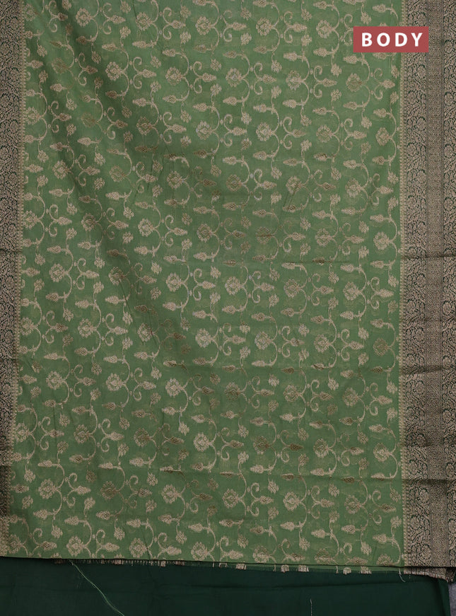 Semi chiniya silk saree pastel green and bottle green with allover thread & zari weaves and long woven border