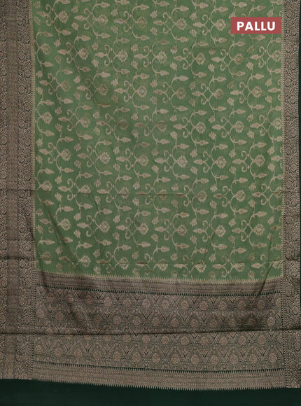 Semi chiniya silk saree pastel green and bottle green with allover thread & zari weaves and long woven border