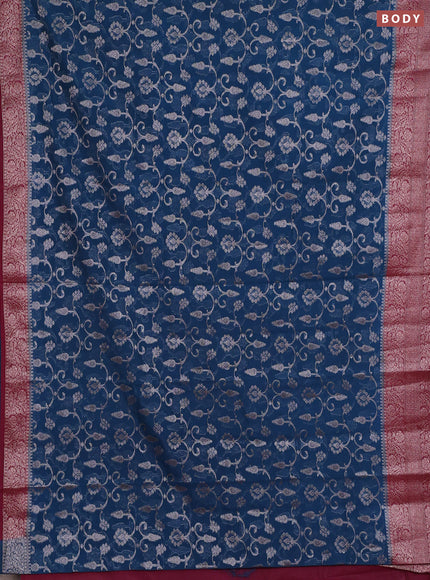 Semi chiniya silk saree peacock blue and wine shade with allover thread & zari weaves and long woven border