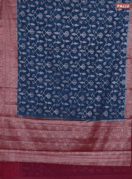 Semi chiniya silk saree peacock blue and wine shade with allover thread & zari weaves and long woven border