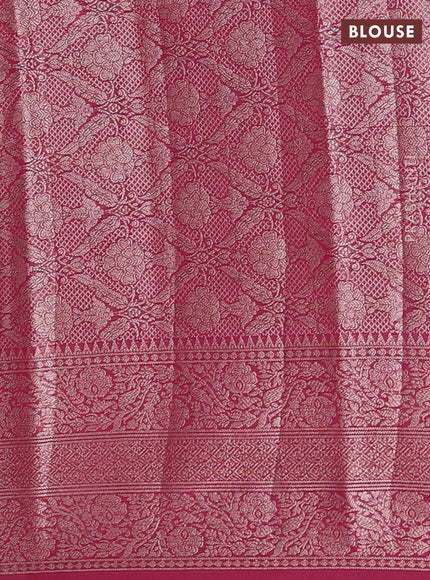 Semi chiniya silk saree peacock blue and wine shade with allover thread & zari weaves and long woven border