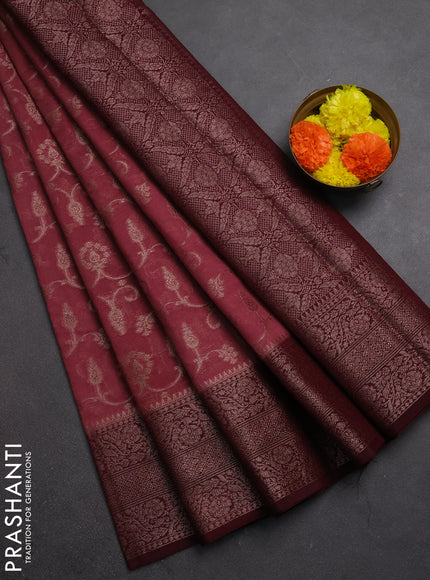 Semi chiniya silk saree mauve pink and wine shade with allover thread & zari weaves and long woven border
