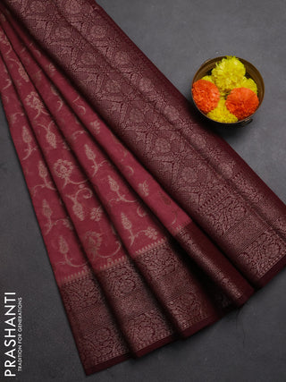 Semi chiniya silk saree mauve pink and wine shade with allover thread & zari weaves and long woven border