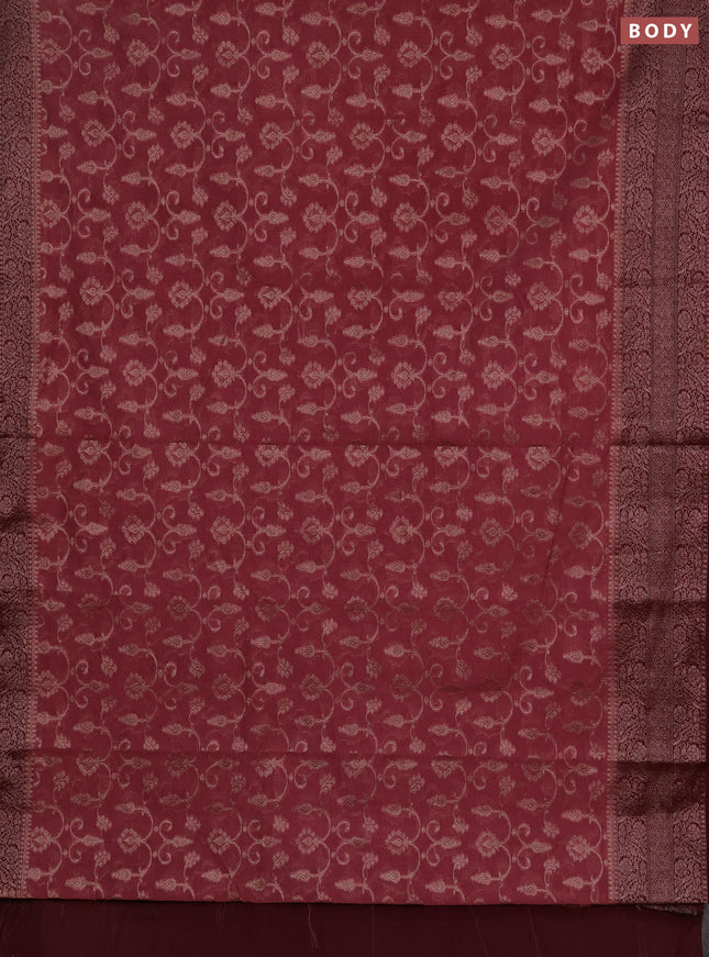 Semi chiniya silk saree mauve pink and wine shade with allover thread & zari weaves and long woven border