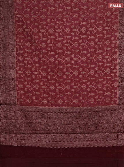 Semi chiniya silk saree mauve pink and wine shade with allover thread & zari weaves and long woven border