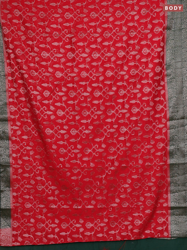 Semi chiniya silk saree red and bottle green with allover thread & zari weaves and long woven border