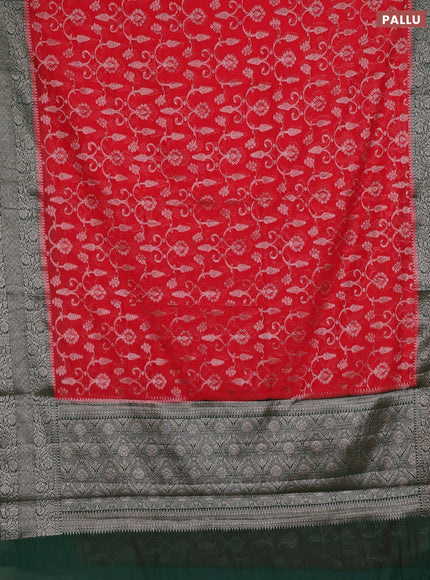 Semi chiniya silk saree red and bottle green with allover thread & zari weaves and long woven border
