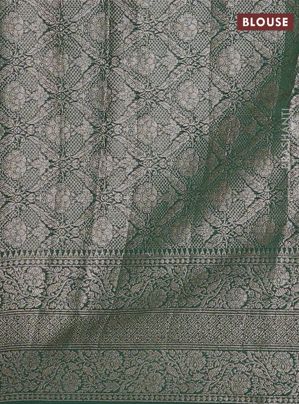 Semi chiniya silk saree red and bottle green with allover thread & zari weaves and long woven border