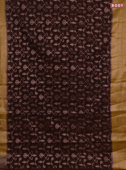 Semi chiniya silk saree coffee brown and dark mustard with allover thread & zari weaves and long woven border