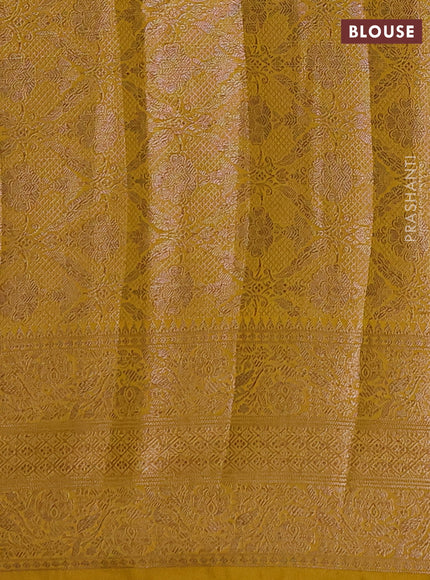 Semi chiniya silk saree coffee brown and dark mustard with allover thread & zari weaves and long woven border