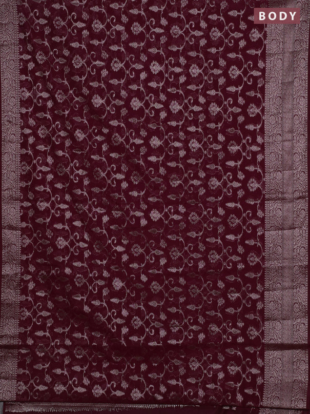 Semi chiniya silk saree wine shade with allover thread & zari weaves and long woven border