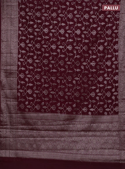 Semi chiniya silk saree wine shade with allover thread & zari weaves and long woven border