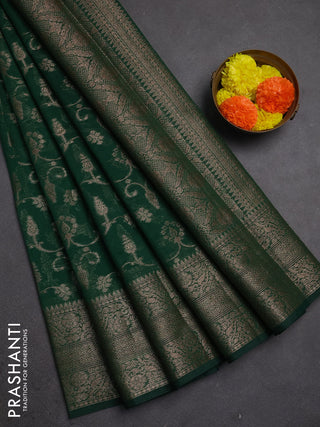 Semi chiniya silk saree green with allover thread & zari weaves and long woven border
