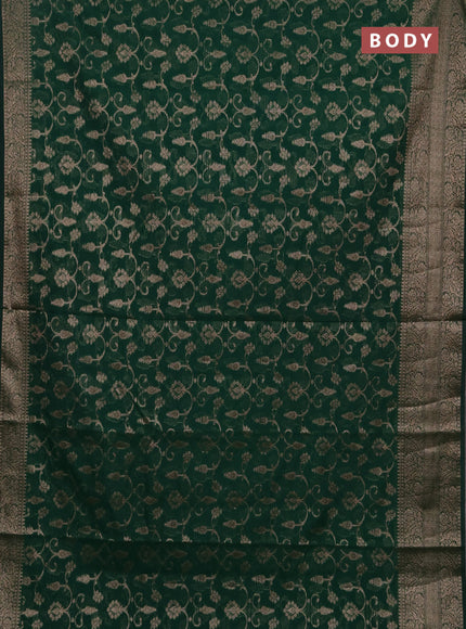 Semi chiniya silk saree green with allover thread & zari weaves and long woven border
