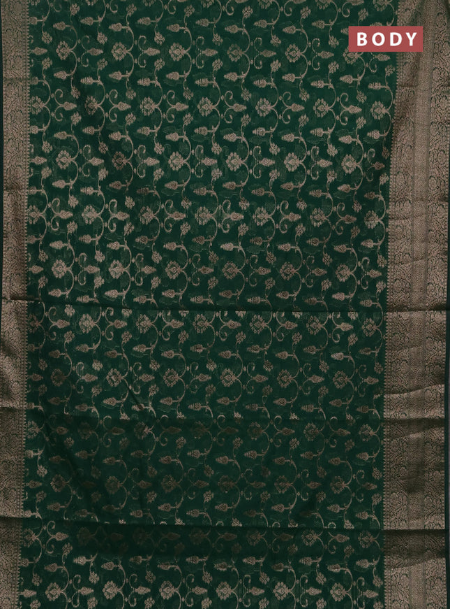 Semi chiniya silk saree green with allover thread & zari weaves and long woven border