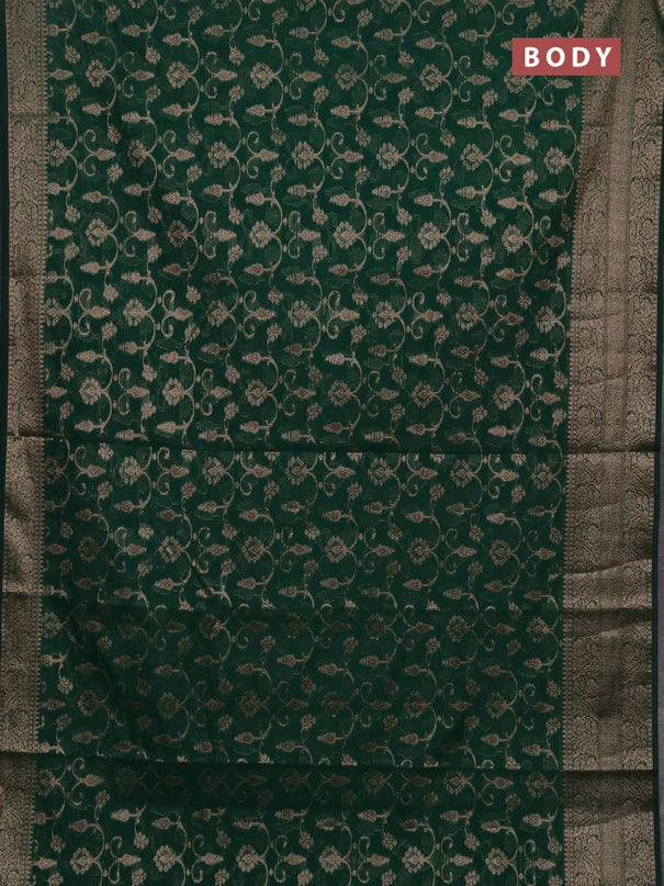 Semi chiniya silk saree green with allover thread & zari weaves and long woven border