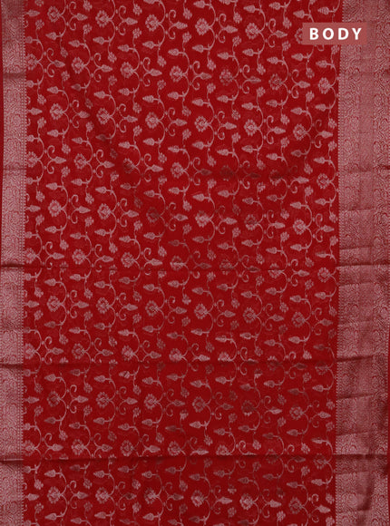 Semi chiniya silk saree red with allover thread & zari weaves and long woven border