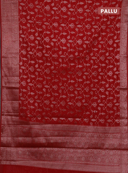 Semi chiniya silk saree red with allover thread & zari weaves and long woven border