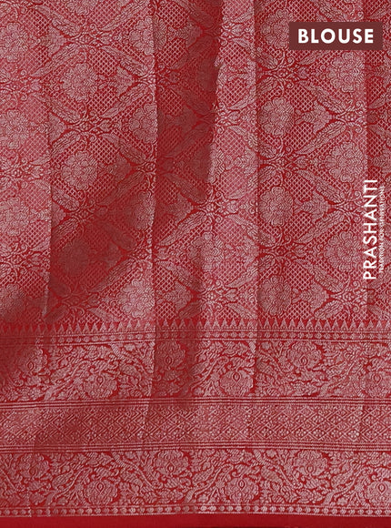 Semi chiniya silk saree red with allover thread & zari weaves and long woven border