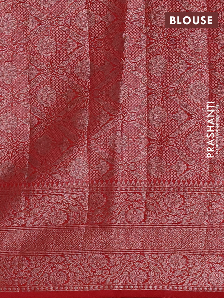Semi chiniya silk saree red with allover thread & zari weaves and long woven border