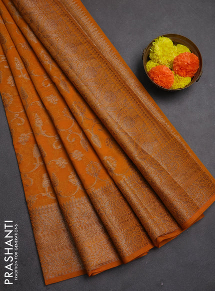 Semi chiniya silk saree mango yellow with allover thread & zari weaves and long woven border